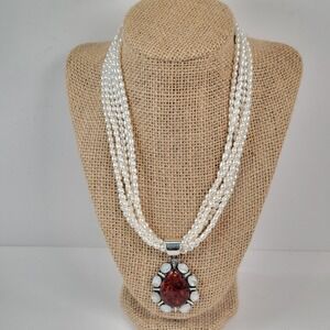 Jay King DRT Sterling Silver Necklace Baltic Amber Pearl Multi Strand 925